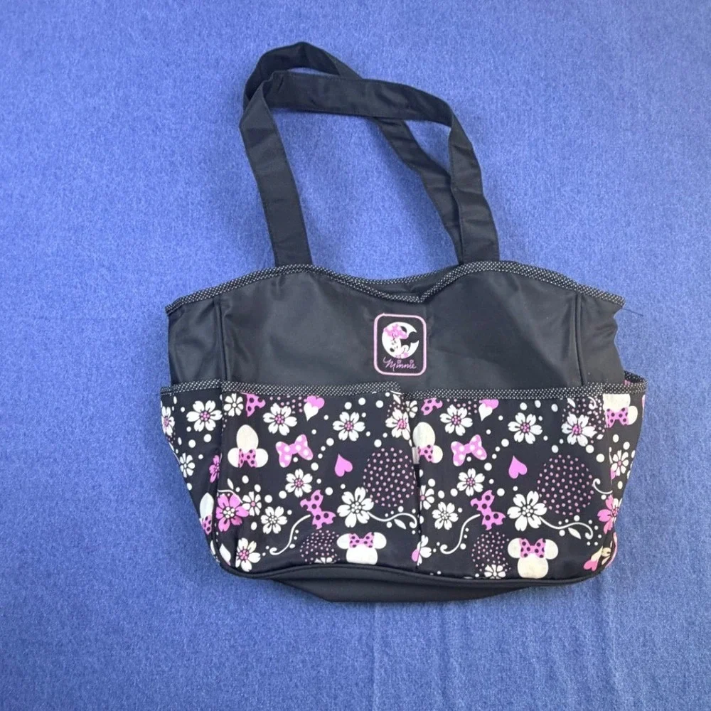 2015 Disney Baby Minnie Mouse Diaper Bag Black Pink polka dots